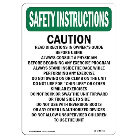 OSHA SAFETY INSTRUCTIONS Sign, Caution Read Directions In Owner's, 10in X 7in Rigid Plastic